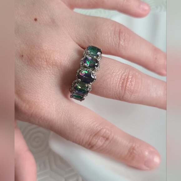 Vintage Boho Sterling Silver Mystic Topaz Rainbow Topaz Cocktail Statement Ring - Picture 6 of 10